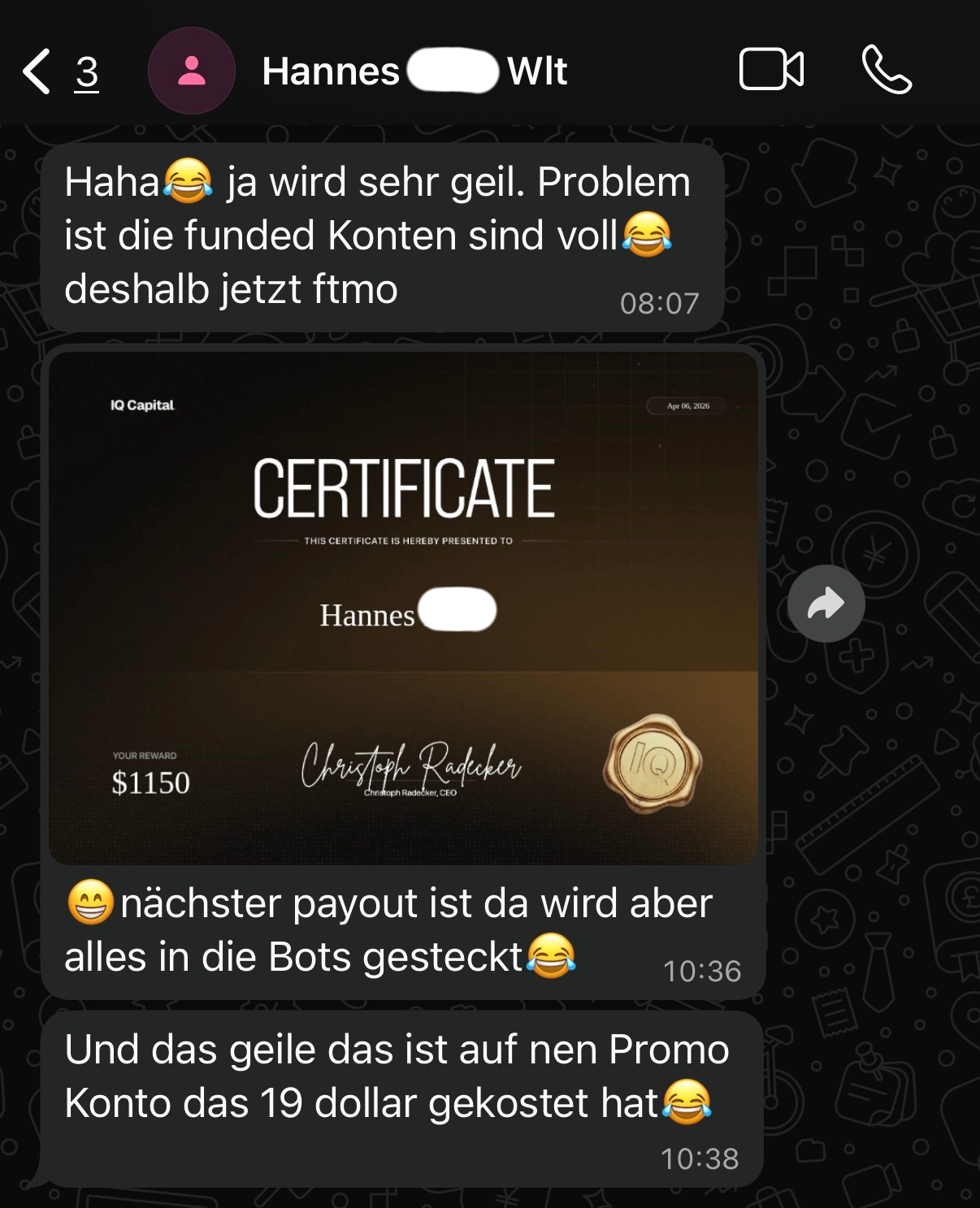 WhatsApp-Nachricht eines Teilnehmers