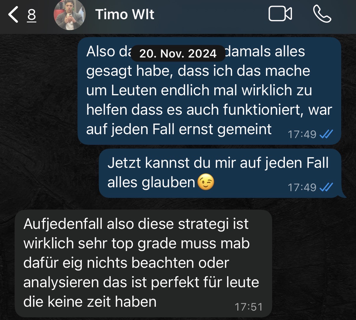 WhatsApp-Nachricht eines Teilnehmers