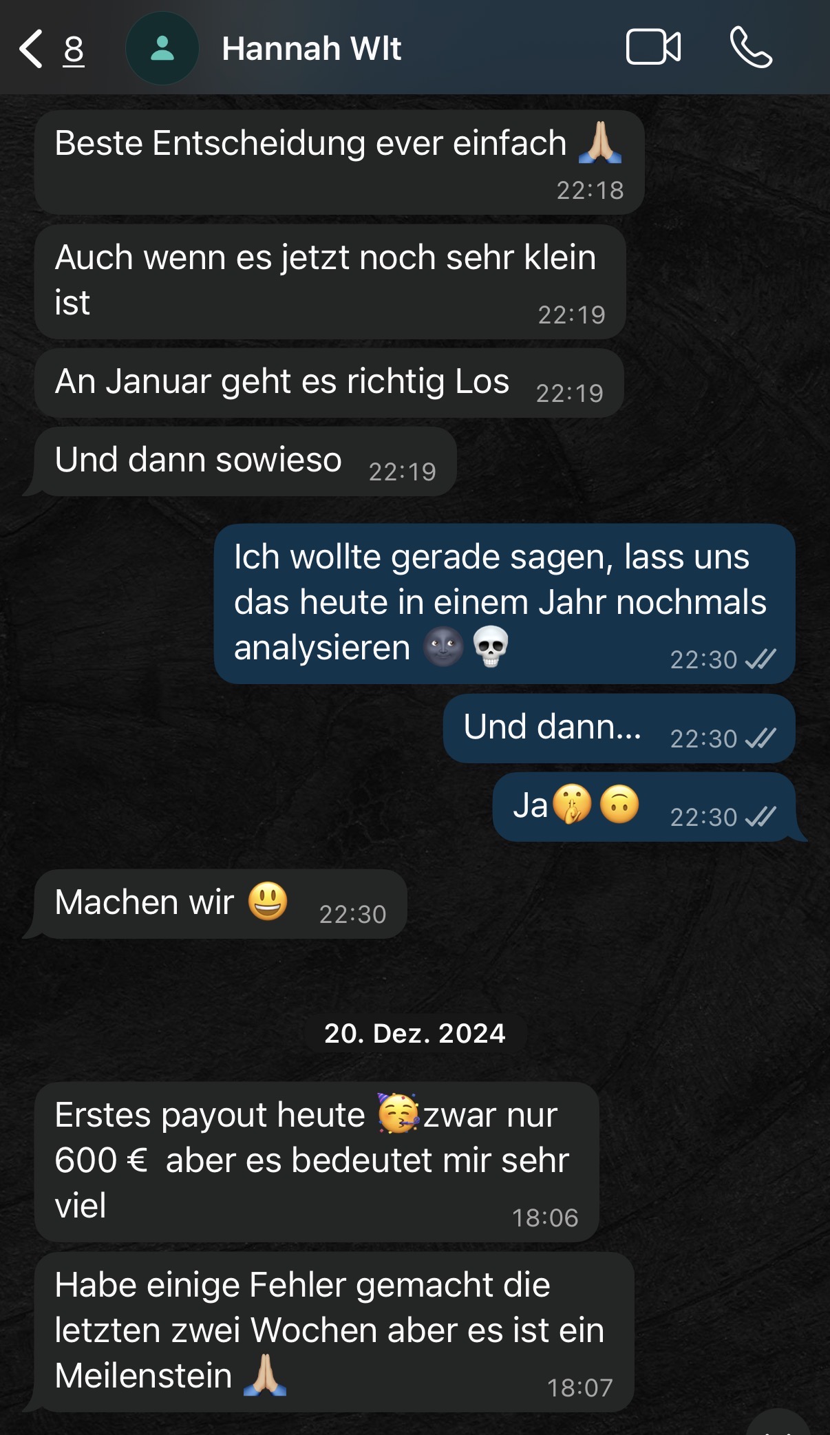 WhatsApp-Nachricht eines Teilnehmers